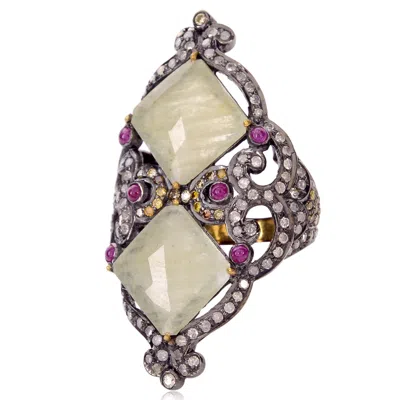 Artisan Women's Pink / Purple / Gold Genuine Ruby & Multi Sapphire In 18k Gold 925 Silver Long Ring In Pink/purple/gold