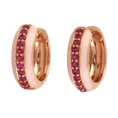Artisan Women's Pink / Purple / Rose Gold Rose Gold Natural Ruby Hoop Earrings Enamel Jewelry