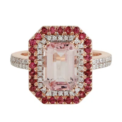 Artisan Women's Pink / Purple / Rose Gold Tourmaline Gemstone & Diamond Cocktail Ring In Rose Gold