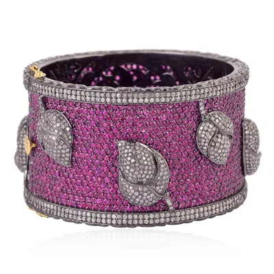 Artisan Women's Pink / Purple / Silver Natural Ruby Pave Diamond Bracelet 18k Gold 925 Silver Handmade Jewel