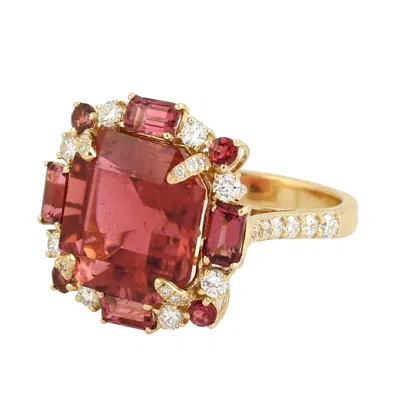 Artisan Women's Pink / Purple / White Octagon Pink Tourmaline & Diamond Engagement Ring In Gold