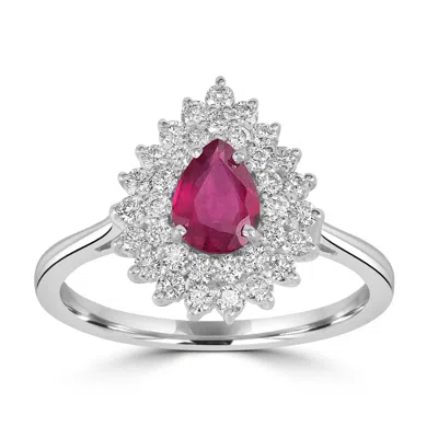 Artisan Women's Pink / Purple / White Pear Cut Ruby Gemstone & Diamond Solitaire Ring In White Gold In Multi