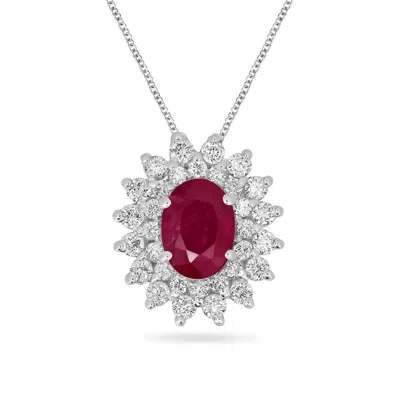 Artisan Women's Pink / Purple / White Pink Ruby & Diamond Oval Pendant In White Gold