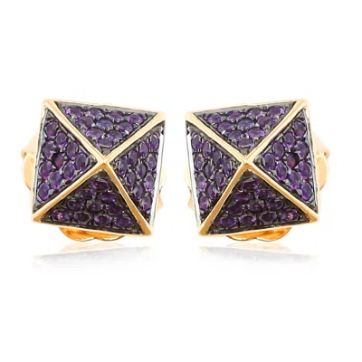 Artisan Women's Pink Rose Gold Pyramid Stud Earrings With Amethyst Gemstones