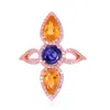 Artisan Women's Pink Rose Gold Three-stone Ring With Multicolor Sapphires & Pavé Diamonds In Pink