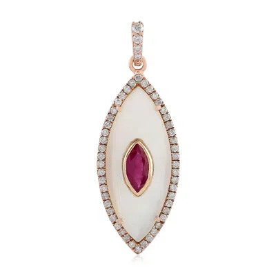 Artisan Women's Pink / Rose Gold / White Ruby & Mop Pavé Diamond Evil Eye Pendant In 18k Rose Gold