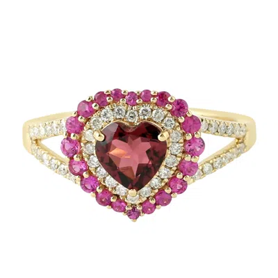 Artisan Women's Pink Tourmaline & Pink Sapphire Pave Diamond Heart Ring In 18k Gold