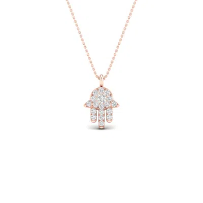 Artisan Women's Pink / White 18k Rose Gold Hamsa Pendant With Natural Diamonds