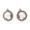 Artisan Women's Pink / White 18k Rose Gold Stud Earrings With Shell Cameos & Diamonds In Gold