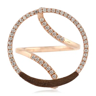 Artisan Women's Pink / White / Brown 14k Rose Gold With Micro Pave Diamond Wood Designer Cocktail Ring