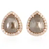 Artisan Women's Pink / White / Brown Designer Ice Diamond Pear Stud Earrings In 18k Rose Gold In Brown