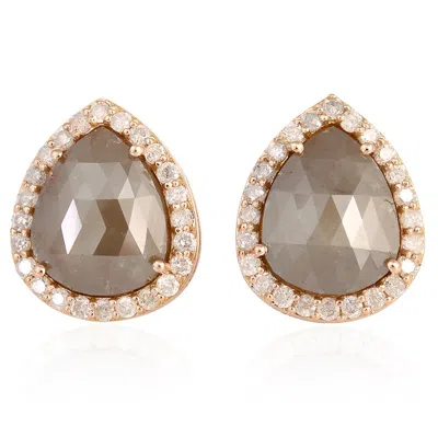 Artisan Women's Pink / White / Brown Designer Ice Diamond Pear Stud Earrings In 18k Rose Gold