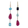 Artisan Women's Pink / White Carved Ruby & Topaz Iolite Diamond Ear Hook Earrings In Rose Gold In Gray