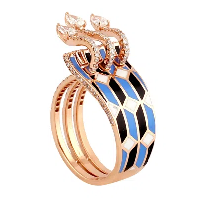 Artisan Women's Pink / White Designer Enamel And Rose-cut Diamond Ring In Rose Gold In Multi