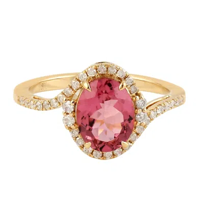 Artisan Women's Pink / White / Gold 18k Gold Cocktail Ring With Pink Tourmaline & Diamond