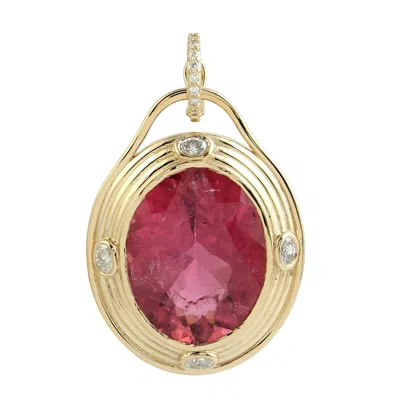 Artisan Women's Pink / White / Gold Oval Pink Tourmaline Pendant With Diamond Accents In 14k Yellow Gold – B In Multi
