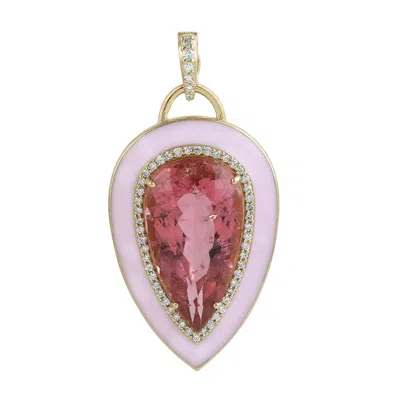 Artisan Women's Pink / White / Gold Pink Tourmaline & Diamond Drop Pendant With Pink Enamel In 18k Yellow Go