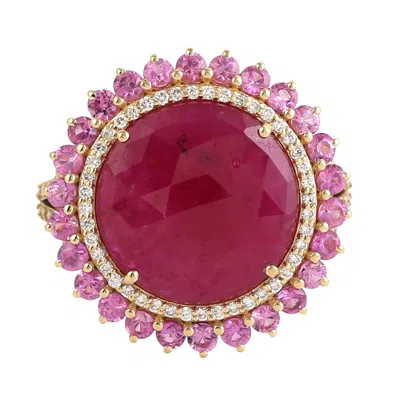 Artisan Women's Pink / White / Gold Ruby & Pink Sapphire Gemstone Pave Diamond Cocktail Ring In 18k Gold In Multi