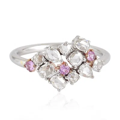 Artisan Women's Pink / White Two-tone White & Rose Gold Ring With Diamonds & Pink Sapphire In Metallic