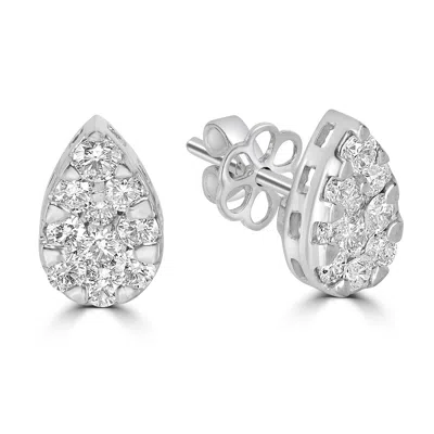 Artisan Women's Prong Natural Diamond Pear Earrings In White Gold