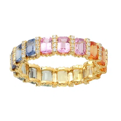 Artisan Women's Rainbow Sapphire & Diamond Eternity Band Ring In 18kt Yellow Gold