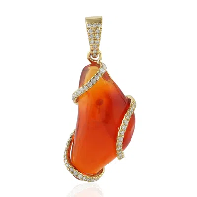 Artisan Women's Raw Fire Opal & Pave Diamond Designer Pendant In Gold – Al Fine Jewelry
