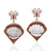 Artisan Women's Red / Rose Gold Rose Gold Butterfly Earrings With Shell Cameos, Rubies & Pavé Diamonds In Multi