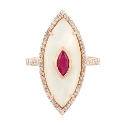 Artisan Women's Red / Rose Gold / White 18k Rose Gold Mother Of Pearl, Ruby & Diamond Marquise Ring