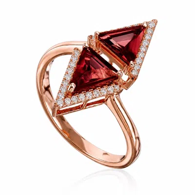Artisan Women's Red / Rose Gold / White 18k Rose Gold Rhodolite Garnet & Diamond Geometric Statement Ring In Red/rose Gold/white