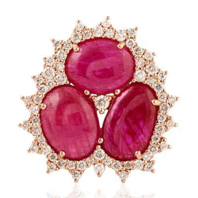 Artisan Women's Red / Rose Gold / White Statement Oval Ruby & Diamond Ring In 18k Rose Gold In Metallic