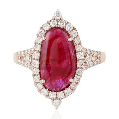 Artisan Women's Red / White 18k Rose Gold Natural White Diamond Ruby Cocktail Ring