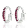 Artisan Women's Red / White Designer Ruby Minimal Huggie Earrings In 10k White Gold In Silver