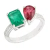 Artisan Women's Red / White / Green Emerald & Ruby Gemstone Pave Diamond Bypass Ring In White Gold