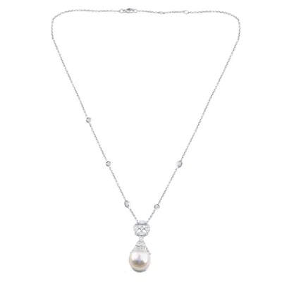 Artisan Women's Rose Cut Diamond & Pearl Gemstone Choker Necklace In White Gold