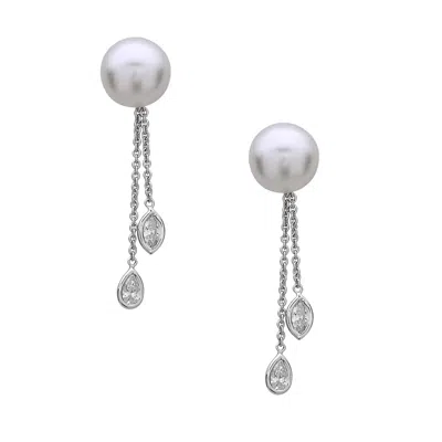 Artisan Women's Rose Cut Diamond & Pearl Gemstone Dangle Earrings In White Gold