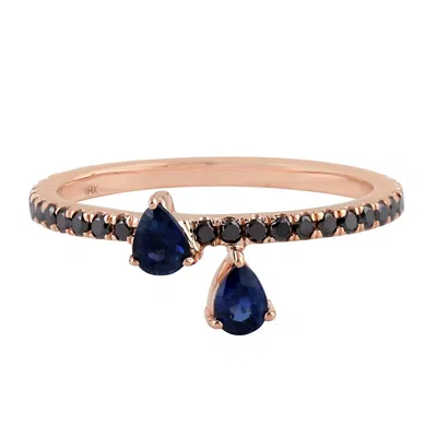 Artisan Women's Rose Gold / Blue / Black 18k Gold Ring With Blue Sapphire & Pave Black Diamond Ring Jewelry In Brown