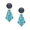Artisan Women's Rose Gold / Blue Carved Chrysocolla & Labradorite Gemstone Dangle Earrings In 14k Rose Gold