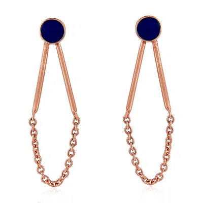 Artisan Women's Rose Gold / Blue Handmade Enamel Dangle Earrings In 18k Rose Gold