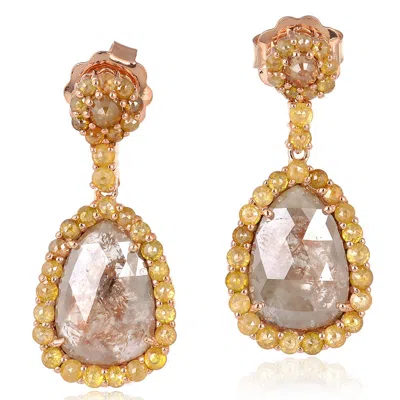 Artisan Women's Rose Gold / Brown Ice Diamond Drop Dangle Earrings In 18kt Rose Gold In Multi