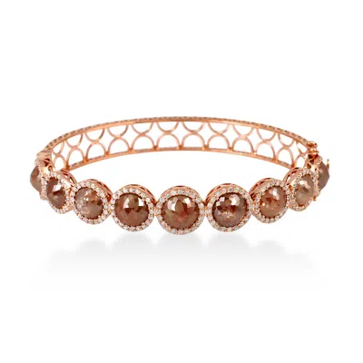 Artisan Women's Rose Gold / Brown Natural Ice Diamond Bangle Bracelet In 18kt Solid Rose Gold Jewelry