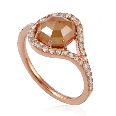 Artisan Women's Rose Gold / Brown / White Natural Brown Ice Diamond Solitaire Ring In 14k Rose Gold