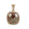 Artisan Women's Rose Gold / Brown / White Natural Cushion Ice Diamond In 18k Rose Gold Charm Pendant