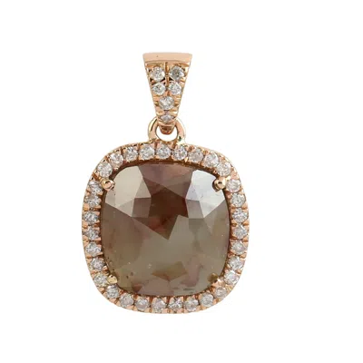 Artisan Women's Rose Gold / Brown / White Natural Cushion Ice Diamond In 18k Rose Gold Charm Pendant