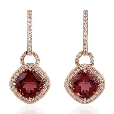Artisan Women's Rose Gold / Pink / Purple Natural Pink Tourmaline & Diamond Dangle Earrings In Rose Gold