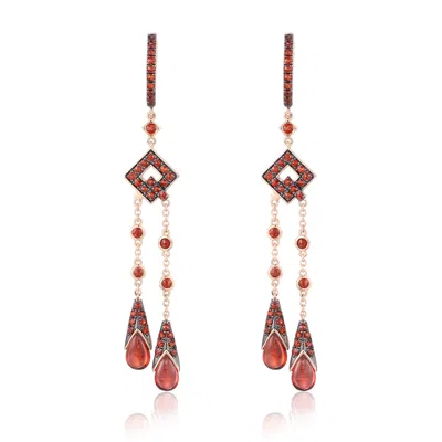 Artisan Women's Rose Gold / Red 14k Rose Gold Garnet Gemstone Tassel Dangle Earrings