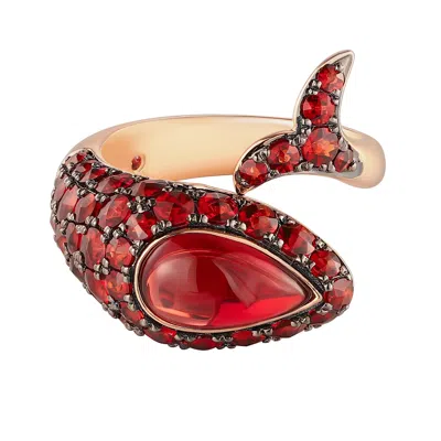 Artisan Women's Rose Gold / Red 14k Rose Gold Red Garnet Dolphin Wrap Ring