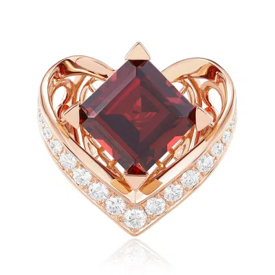Artisan Women's Rose Gold / Red / White 14k Rose Gold Garnet & Diamond Heart Ring