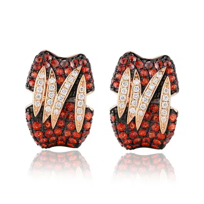 Artisan Women's Rose Gold / Red / White 14k Rose Gold Garnet & Diamond Hoop Earrings In Brown