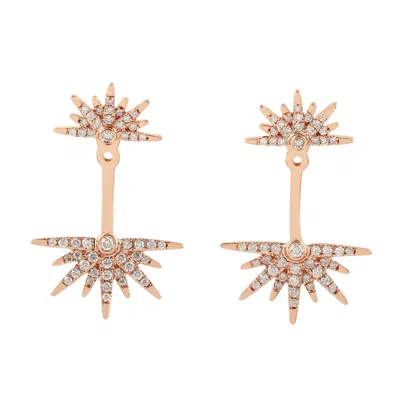 Artisan Women's Rose Gold / White 14k Rose Gold Diamond Double Sunburst Ear Jacket Earrings