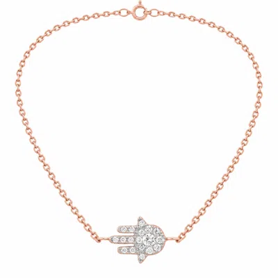 Artisan Women's Rose Gold / White 18k Rose Gold Diamond Hamsa Hand Chain Necklace